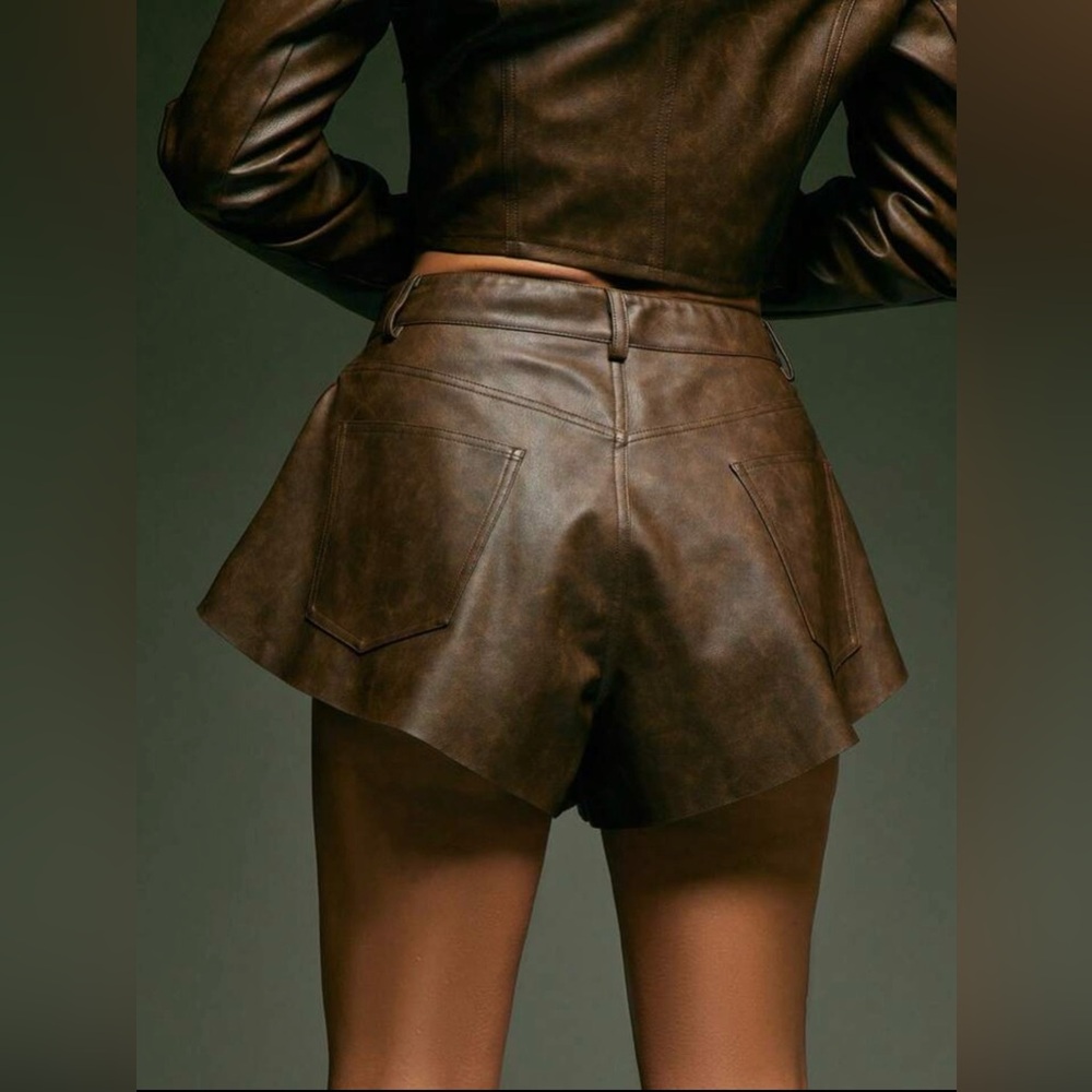SHEIN Olive Green Faux Leather Skort Shorts